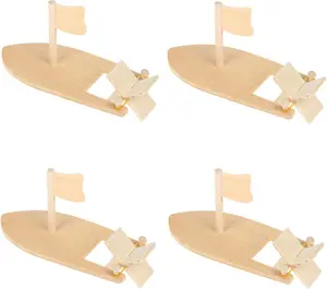 4 Pack DIY Wooden Sailboat Band Paddle Boat Paint and Decorate Wooden Sailboat Craft Kits