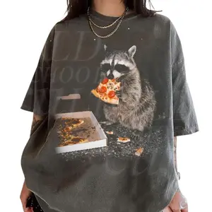 Raccoon Eating Pizza Vintage 90s Comfort Colors, Retro Trash Panda Pizza Lovers Gift Shirt, Crew Neck, Menswear Top, Womenswear Top Underwear Streetwear