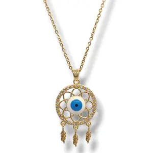 Necklace Dreamcatcher evil eye  cubic-zirconia. Free chain stainless steel
