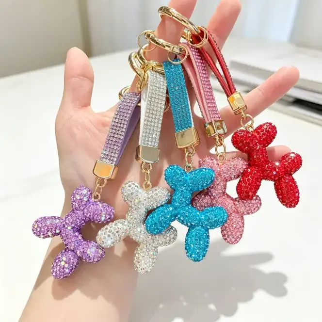 Rhinestone Balloon Shape Keychain with Crystal Straps, Mini Size Champagne Sparkly Charm, Women's Fashion Costume Jewelry Accessory for Car Keys-Handbag Decor, Collectible Holiday Gift