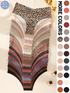 5/10/21-piece set - Women's seamless triangle panties, leopard print and solid colors, comfortable, breathable, skin-friendly fabric, versatile women's seamless triangle underwear, Womenswear