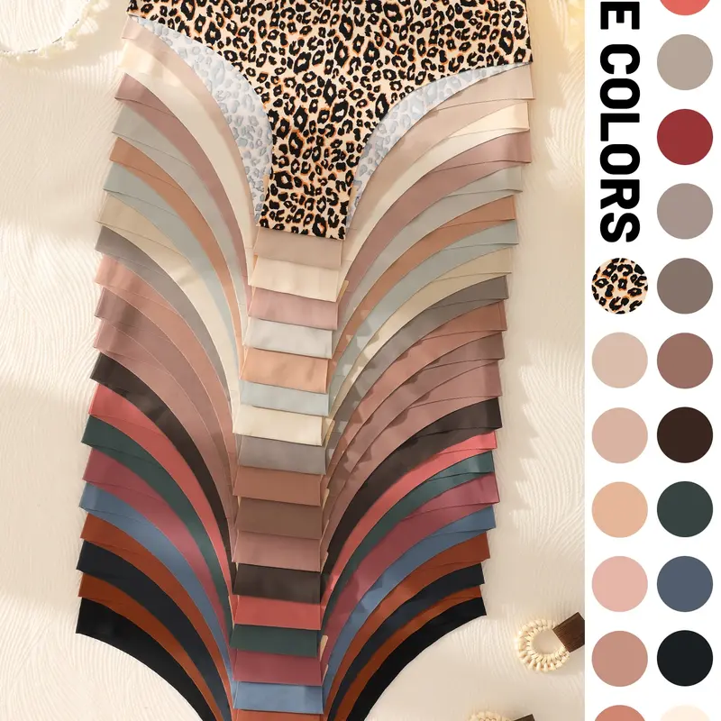 Women's Seamless Triangle Low Waist Panties, Leopard and Solid Colors, Comfortable Breathable Fabric, Slim-Fit, All Seasons, 5/6/10/21 Pcs Set