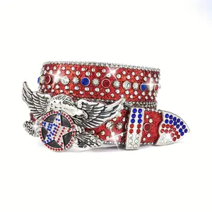 Men's Punk Belt  Commemorate The 250th Anniversary Of The Founding Of The United States.New Eagle Celestial Bar Inlaid with Rhinesne Sequins Rock Fashion Belt for Men And Women.Western Rock Style Waist Belt for Men & Women