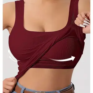 Women's U-Back Camisole Top, Solid Color Slim Fit, Built-in Fixed Chest Pad, Can Be Worn as Inner Wear or Outwear