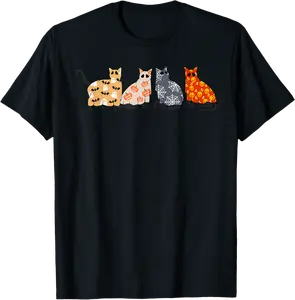 Black Cats Kitten Kitty Pumpkin Scary Spooky Ghost Halloween T-Shirt - Ronniemu Shop 76B0CKVRHZFC