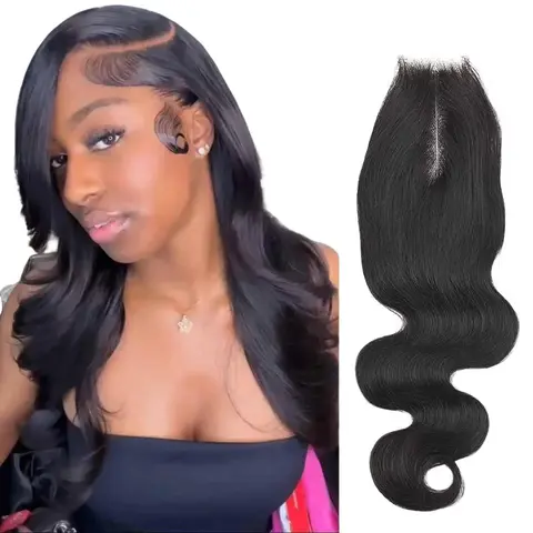 [Wequeen] 2x6 HD Lace Closure, Human Hair Body Wave-Straight Skin-Like Closure, #1B Natural Black, 16-18in