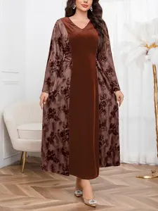 Plus Size Velvet Patchwork Dress, Fall Fashion Slimming Long Skirt, Elegant Women's Clothing, New Arrival Casual Wear