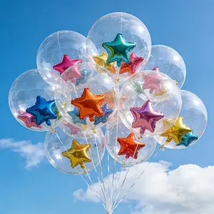 Colorful Party Balloon Set, Includes 10 Star Foil Balloons & 10 Transparent Wave Balloons, Perfect for Valentine's Day, Weddings, Birthdays, Balloon Party Supplies