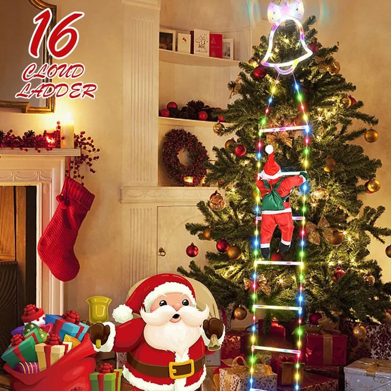 Christmas Santa Climbing Stairs Light (Static Santa Design) - Battery-Powered (Batteries Excluded), 8 Flashing Modes, Easy Installation & Durable, Festive Decor, Great Christmas Gift Option