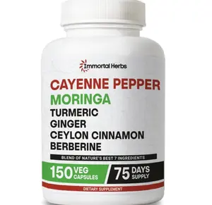 Cayenne Pepper Moringa Turmeric Ginger Capsules, 150 Pills, Extra Strength, Non-GMO & Gluten Free, Pure Berberine HCL and Ceylon Cinnamon Extract Powder