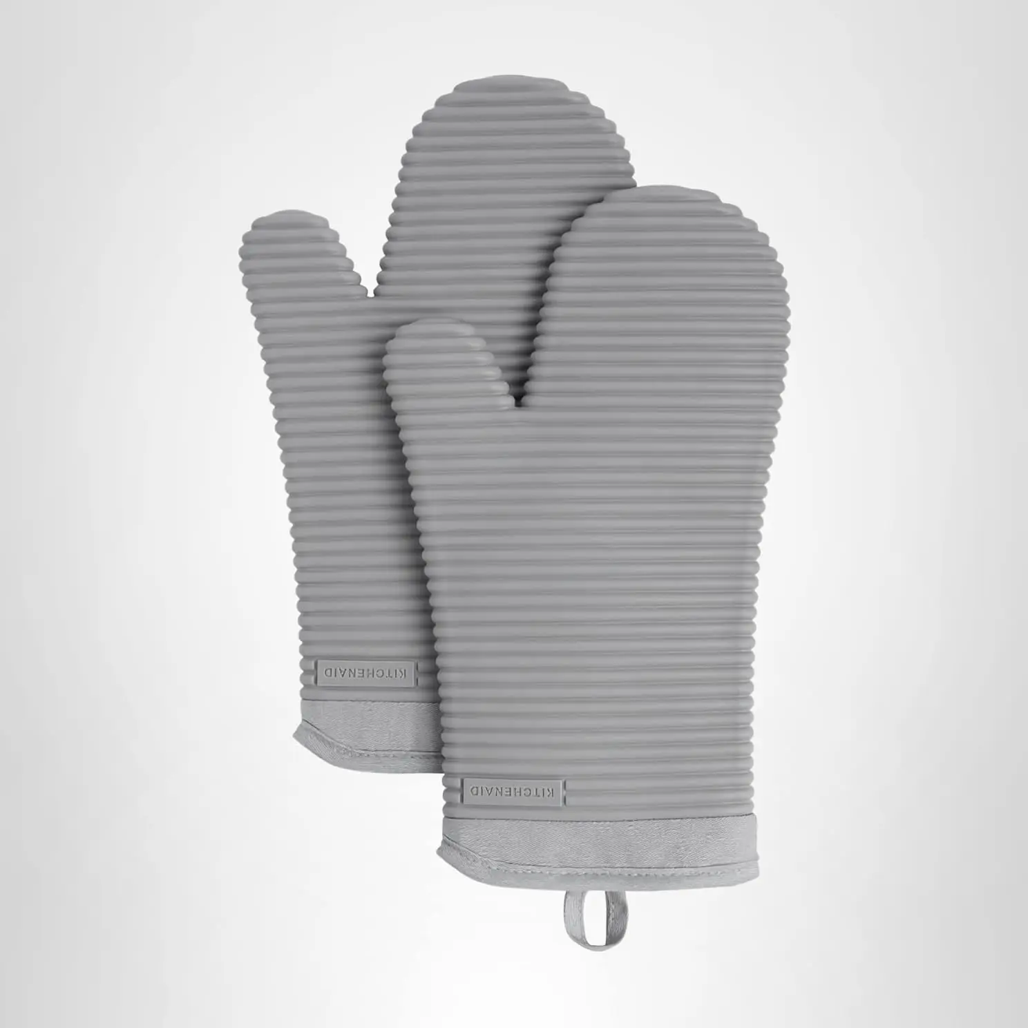 KITCHENAID Ribbed Soft Silicone Oven Mitt 2-Pack Set, 7.5"x13", Grey