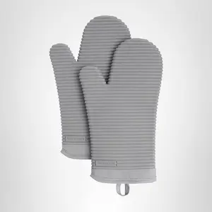KITCHENAID Ribbed Soft Silicone Oven Mitt 2-Pack Set, 7.5"x13", Grey