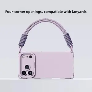 Grass Purple Shockproof iPhone Case, Compatible with iPhone 16/17 Pro/Max, 4-Corner Lanyard Holes with Woven Short Rope, Comes with Tempered Glass Screen Protector, Stylish Phone Protective Accessory summervibes