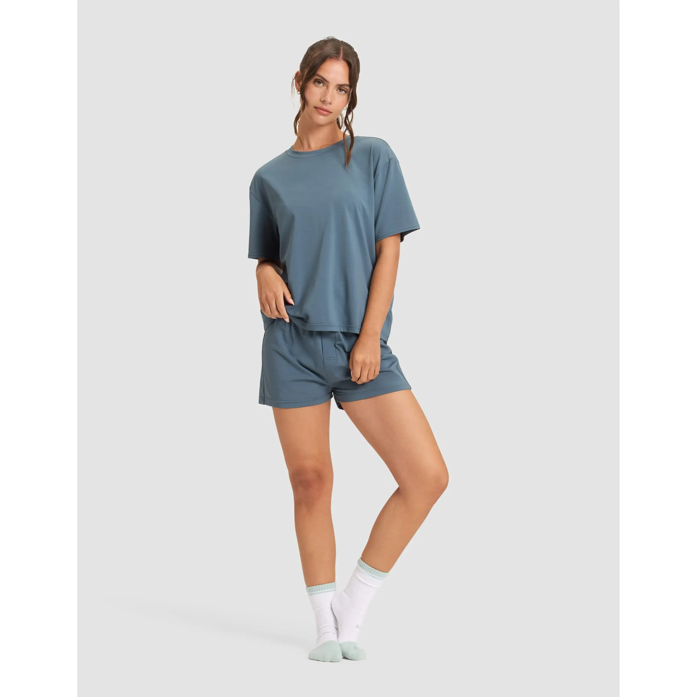 Cozy Earth Women’s First Layer Pajama Short Sleeve Tee & Boxer Short Set | Ultra-Soft Bamboo Viscose Sleepwear Set