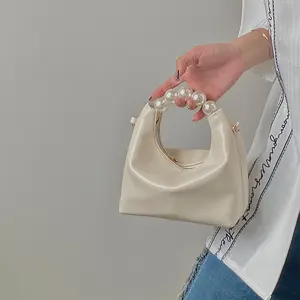 Women's 2026 New Luxury Pearl Handle Mini Hobo Handbag, Elegant Chain Purse Shoulder Bag, Premium Textured Evening Clutch, Lightweight All-Match for Dating, Party
