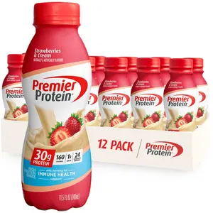 Premier Protein Liquid Protein Shake - 24 Vitamins & Minerals, Strawberries, 11.5 Fl Oz Bottle (Pack of 12) for Immune Health - Energy, Beverage