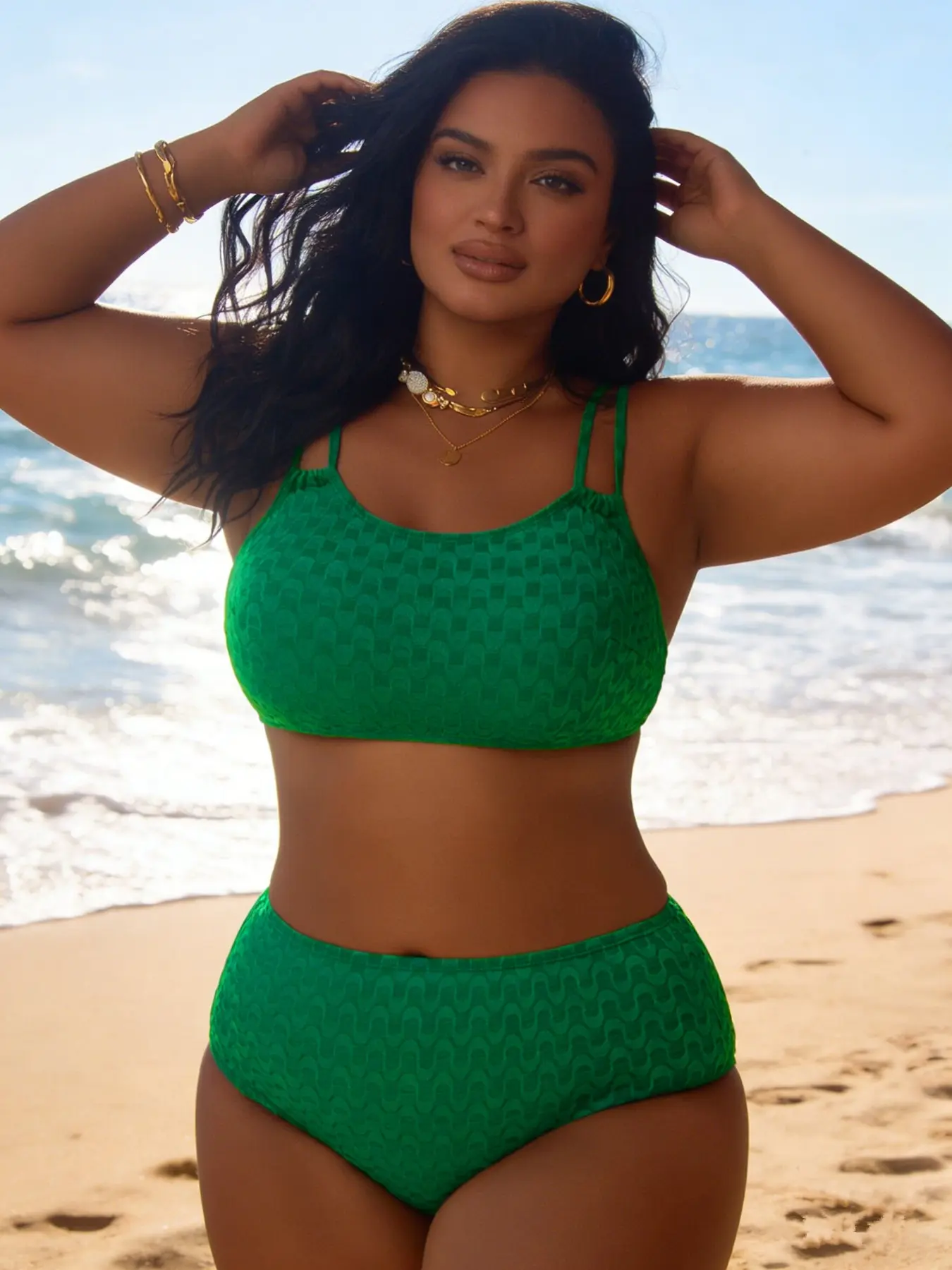 Women's Plus Size New Style Tank Top Plain Back Buckle Swimsuit Set, Summer Bikini, Bikini Swimsuit Outfit, Perfect for Beach Poolside, Beach Swimwear Clothes, Casual Slim-Fitting Clothing, Swimsuits Set, Chic Swimsuit, Casual Fashion Swimwear