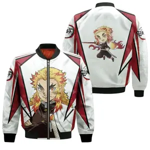 Rengoku Kyojuro Anime Kimetsu No Yaiba Bomber Jacket for Men Women, Gift for Anime Lovers