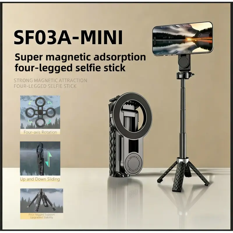 Bluetooth Selfie Stick for All Mobile Phones & Smartphones, Handheld Extendable Rotatable Stick with Magnetic Grip Base, Phone Accessories