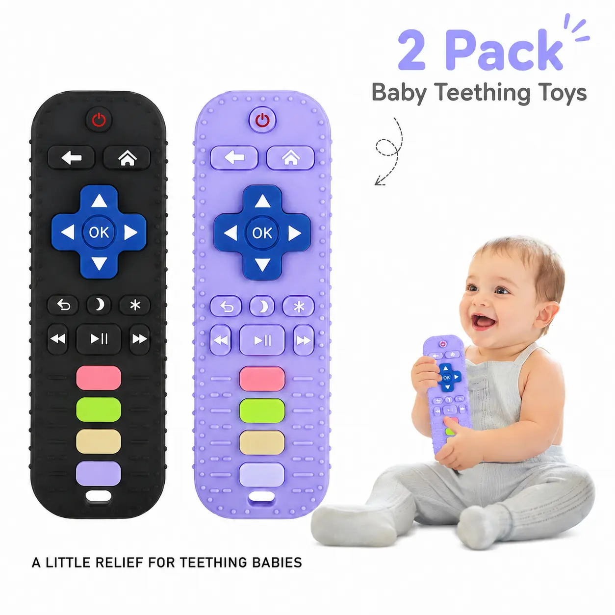 BPA-Free Silicone Baby Teether Set – Textured Gum Relief Sensory Toys for 0–24 Months Infants, Easy-to-Clean, Dishwasher-Safe, Baby Shower Gifts, Baby Toys
