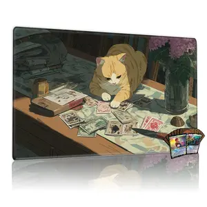 Sunlit Orange Tabby Cat TCG Playmat Gaming Mousepad 12x24inch Non-Slip Backing, Card Game Mat for MTG Compatible with Family Gatherings Parties and Gift Giving