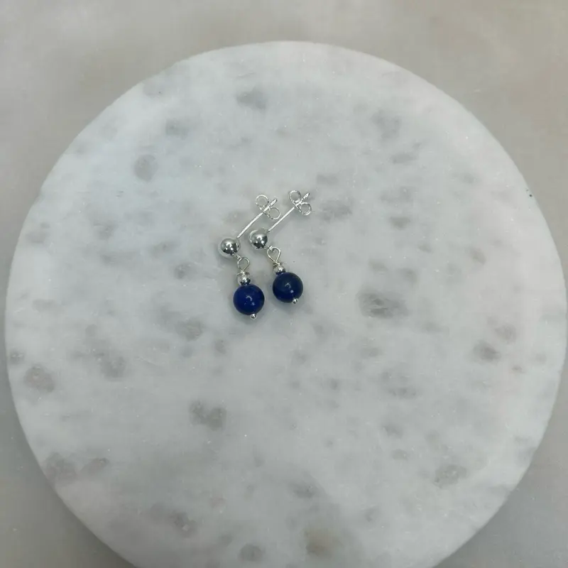 Solid 925 Sterling Silver AAA Lapis Lazuli Post Dangle Earrings