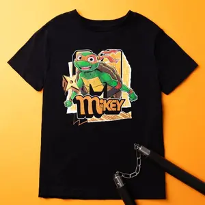 Teenage Mutant Ninja Turtles Michelangelo Boys Shirt, Art Character TMNT Cartoon Movie Series Game Merch