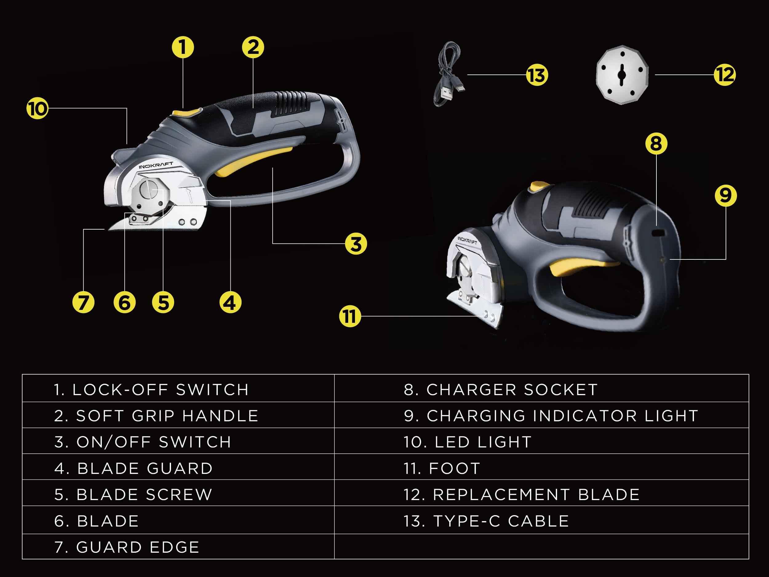 InoKraft 4V Cordless Rechargeable Electric Scissors, Box Cutter, Fabric Scissor, Rotary Cutter for Cardboard Carpet Leather Plastic InoKraft 4V Cordless Rechargeable Electric Scissors, Box Cutter, Fabric Scissor, Rotary Cutter for Cardboard Carpet Leather Plastic