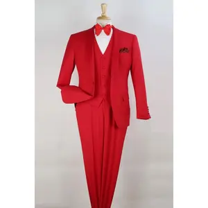 Mens One Button Modern Fit Vested Shawl Tuxedo in Red