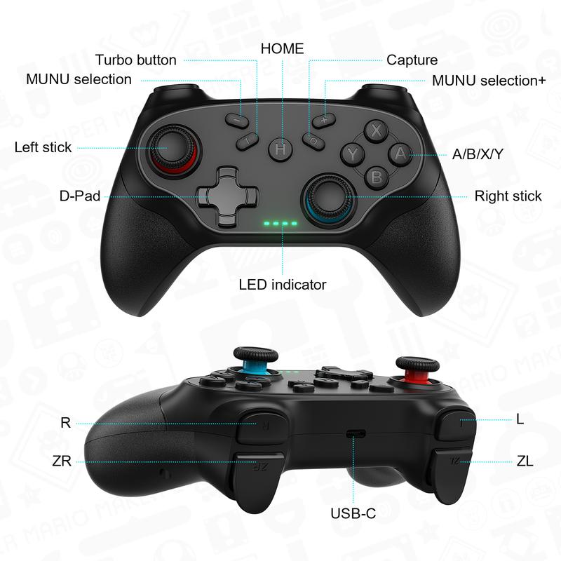 Wireless Switch Pro Controller for Nintendo Switch - Switch Controller Support Turbo Function Compatible with Nintendo Switch/Switch Lite/Switch OLED/Windows PC (Black)