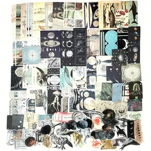 Cosmic Ocean Collection 200-Piece Space & Ocean Ephemera Scrapbooking Kit for Journaling Decoupage Paper Stickers Kit for Bullet Junk Journal Planners Collage Craft Notebooks Album