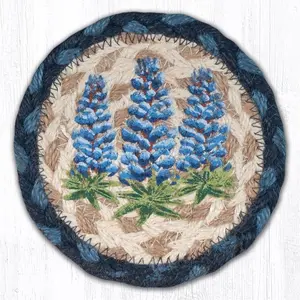 212 MAIN Tableware Kitchen Coasters - 5x5 in Hand-Stenciled Natural Jute Set, Capitol Bonnets Blue Printed Art, Moisture Guard for Home Kitchen
