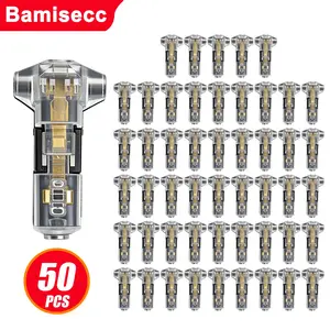 50pcs T1 Quick Connect Terminals, Puncture Type No Soldering, T-Type 2-Pin Wire Connector, LED Strip Lights, Car 24-20awg Wires
