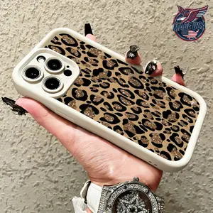 Luxury Glitter Leopard Print Pattern Animal Aesthetic Case for iPhone 17 16 15 14 Pro Max 13 12 11 XR XS Plus Air Slim Shockproof TPU Cover