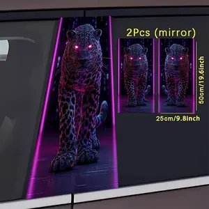 Neon Style Leopard Pattern Car B-Pillar Stickers, PVC Self-Adhesive Waterproof Scratch-Resistant Decals, Exterior Auto Decor Accessories, Ideal For Car Pillar Decoration To Upgrade Vehicle Look
