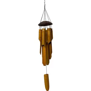 5 Tube Handmade Bamboo Coconut Shell Wind Chime Soft Natural Forest Tone Zen Meditation Decor for Patio Balcony Garden Church Housewarming Wedding Birthday Gift