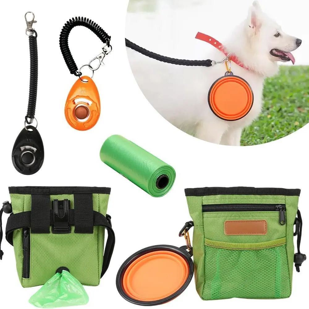 4-in-1 Dog Treat Training Pouch Set, Portable Waist Treat Bag with Clicker & Collapsible Bowl