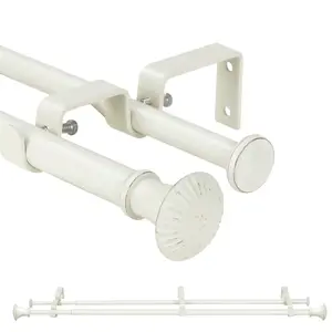 5/8" Telescoping Double Curtain Rods w/ Trumpet Finials，28"-48"/48"-84"/84"-120" Weathered White,Pewter,Golden,Bronze,Glossy white