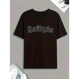 Kids' Casual Short Sleeve Graphic Print T-Shirt - Creative LOS ANGELES Letter Design, Casual Style Shirt, Sports & Outdoor Top for Spring Summer Fall, Gift Option, Graphic Print Shirt