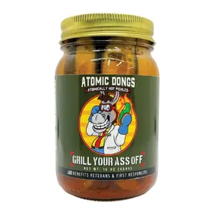 Grill Your Ass Off Atomic Dongs Dill Pickles - 16oz Spicy Habanero Pickles - Bold & Crunchy Texas Snack - Veteran Owned Garlic