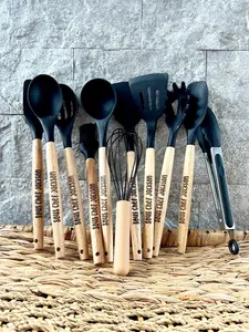 Kids and Youth Custom BLACK Spatula Set- Personalized Silicone Kitchen Gadgets - Gray Engraved Kitchen Tools - Chef Kitchen - kid chef