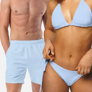 Y2K Pastel Blue Matching Couple Swimwear Set, His and Hers Bikini & Swim Trunks, Aesthetic Beach Vacation Outfit, Couple Swimsuit Summer 2026