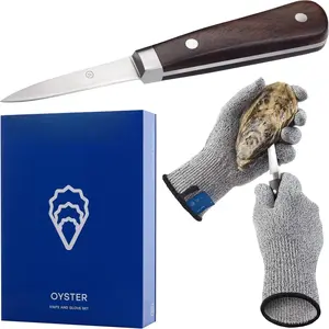 Oyster Shucking  and Gloves Set -  Oyster  and Shucking Gloves Kit - Professional Clam Shucker Opener Tool in Lovely Box - Bonus Ebook and Brochure Included