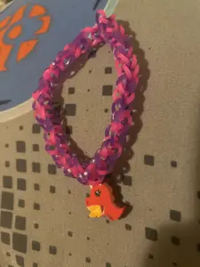 Pink Purple Dinosaur Bracelet with Red Dinosaur Charm - Unique Eye Catching Design for Dinosaur Enthusiasts