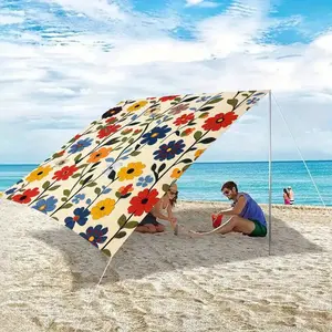1pcs Bohemian floral sunshade canopy — lightweight and portable outdoor sun shelter, suitable for beach, camping, garden, picnic, balcony, and pool settings. Suitable for all seasons, quick setup (bracket not included),