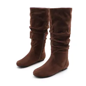 Women's Wide Calf Slouchy Knee-High Cowgirl Boots Chunky Low Heel Almond Toe Side Zipper Comfortable Fit Roomy Calf Space Ideal for Casual Outings Year-Round Looks mid knee high boot