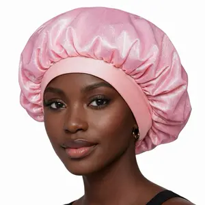 Shimmer Lux Satin Bonnet - Pink Glittery Hair Care Cap for Softening & Protecting Hair