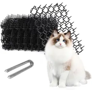 TSLBW 6.2 * 8 Inch 12 Pcs Cat Scat Mat with SpikesCat Repellent Mat with Spikes Pet Deterrent Net Anti Cat Mat Gardening Plastic Cat Scat Mat with 8 U-Shaped Pegs Wild Animal Garden Plants