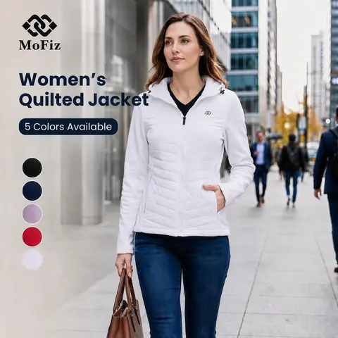 MoFiz Active Women's Lightweight Insulated Fleece-Lined Full-Zip Softshell Thermal Hybrid Sports Casual Jacket - Windproof, Machine Washable Zip Up Sportswear for Fall Winter Hiking, Athlete Jackets for Daily Outdoor Wear & Outdoor Apparel