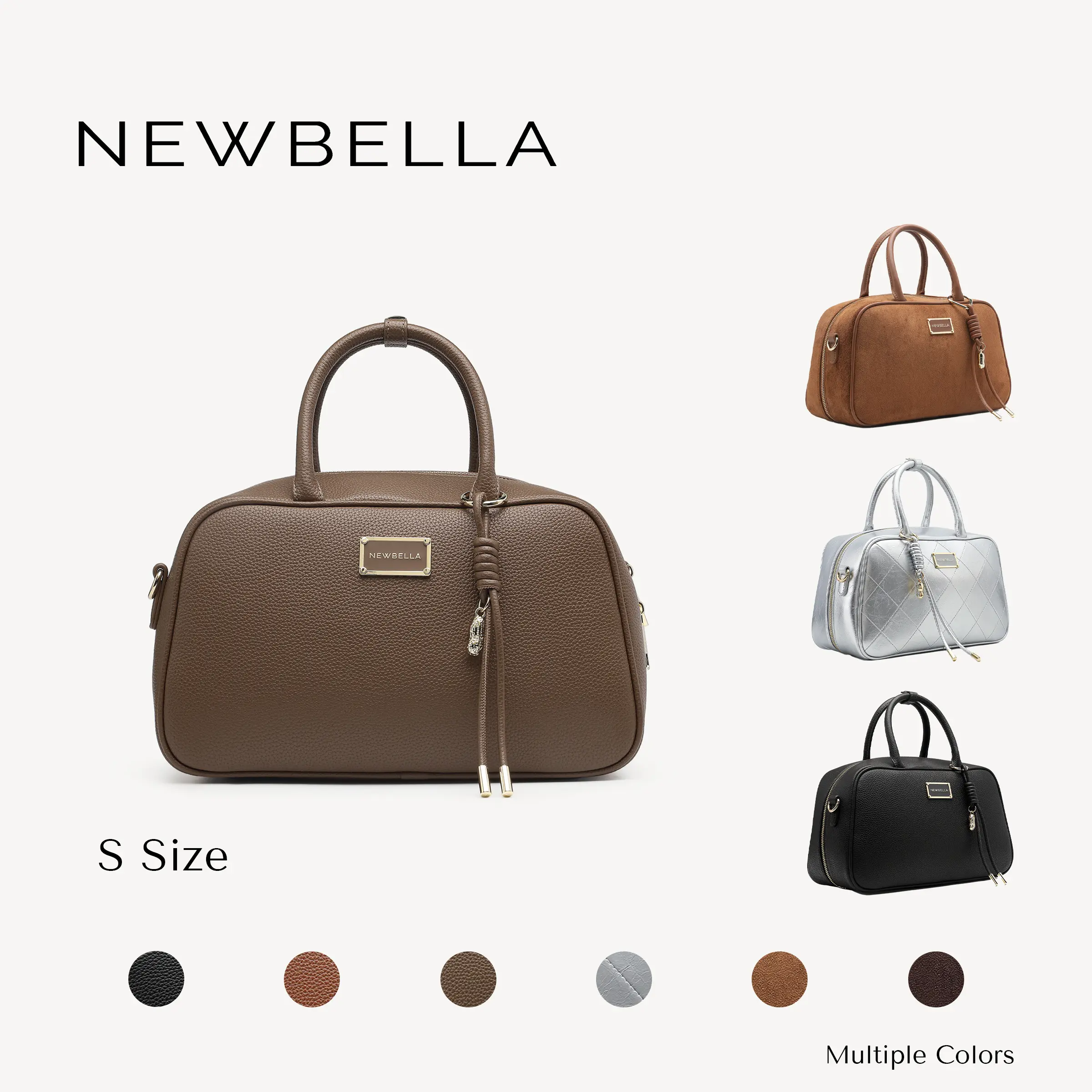 NEWBELLA Gia Small Bowling Top Handle Handbag Lightweight Mini Barrel Purse Detachable Crossbody Strap For Shopping Weekend Trip